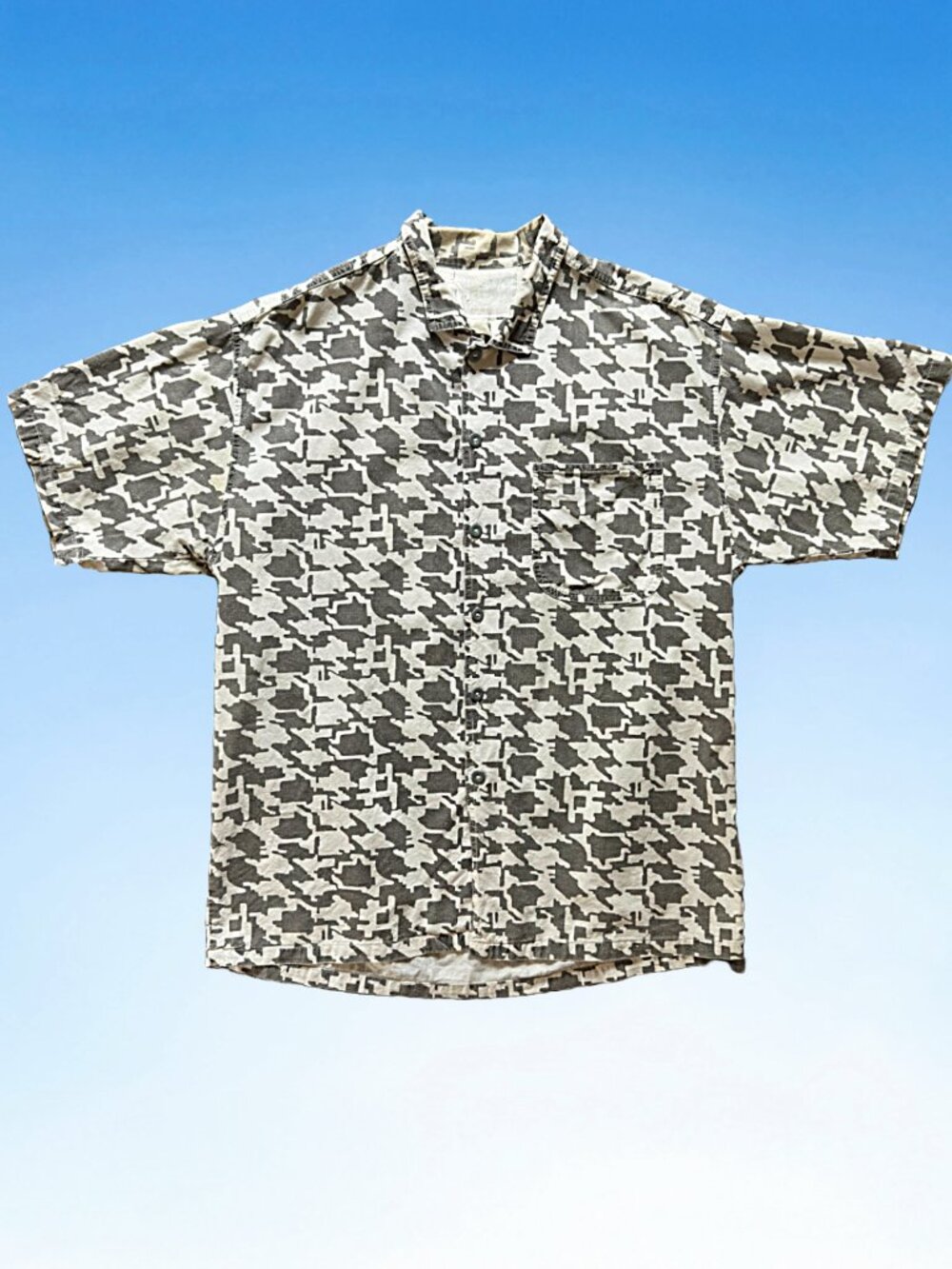 Vtg 80s Houndstooth Cotton Short Sleeve Shirt, Sz L